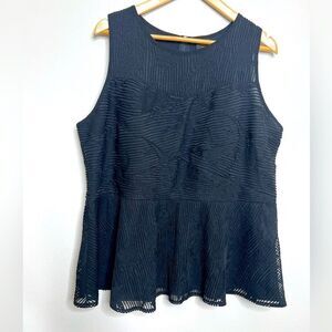 Worthington Woman Black Sleeveless Textured Peplum Top Size 1X